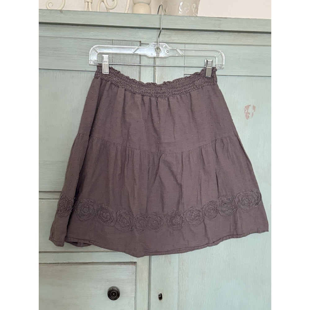 Rhapsody Skirt L Gray Tiered Mini Skater‎ Smocked Rosette Whimsygoth Cottagecore